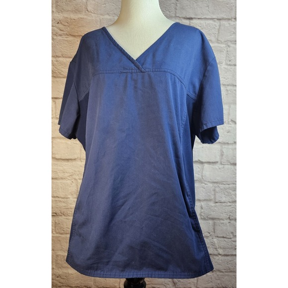 Cherokee‎ Flexibles Womens Scrub Top Blue Size 2XL Side Stretch Panels 2 Pockets - Picture 1 of 9